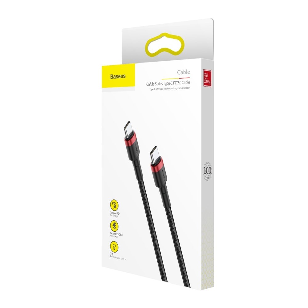 Datový a nabíjecí kabel USB-C - USB-C Baseus Cafule, 60W, 1m, červený CATKLF-G91