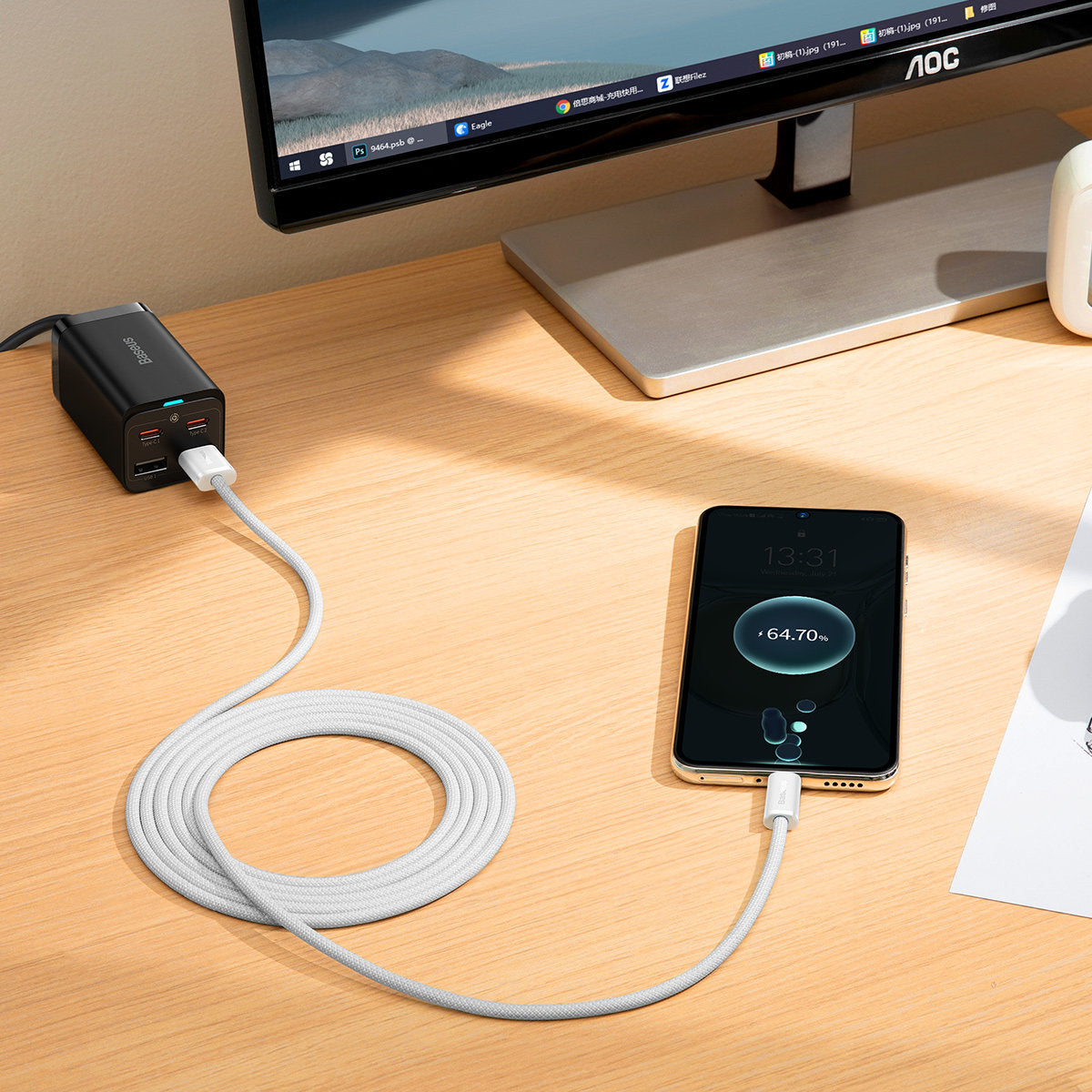 Datový a nabíjecí kabel USB-A - USB-C Baseus řady Dynamic, 100 W, 2 m, bílý CALD000702