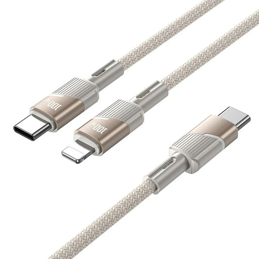 Datový a nabíjecí kabel USB-C - 2 x USB-C HOCO U139 2v1, 100W, 1.2m, Zlatý
