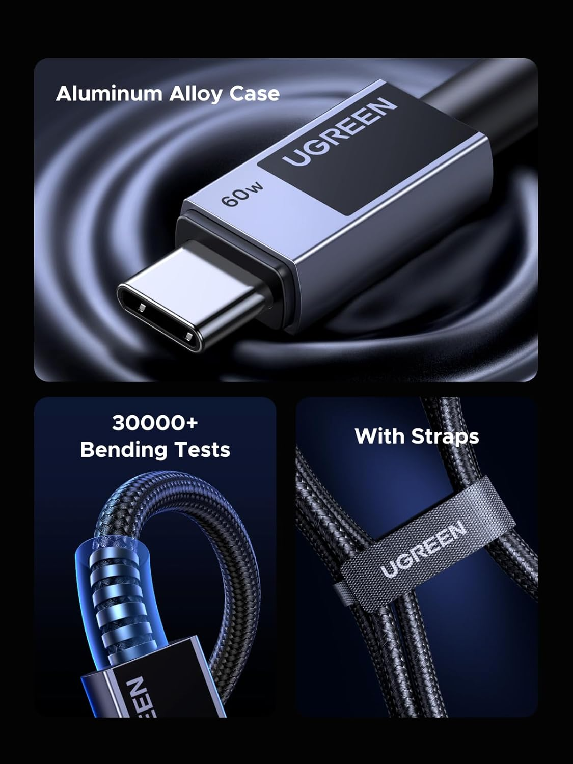 Kabel pro data a nabíjení USB-C - USB-C UGREEN L524, 60W, 2m, šedý