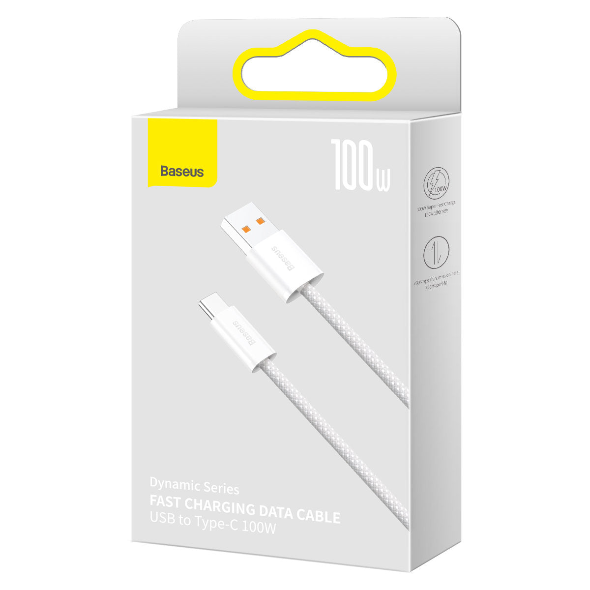 Datový a nabíjecí kabel USB-A - USB-C Baseus řady Dynamic, 100 W, 2 m, bílý CALD000702