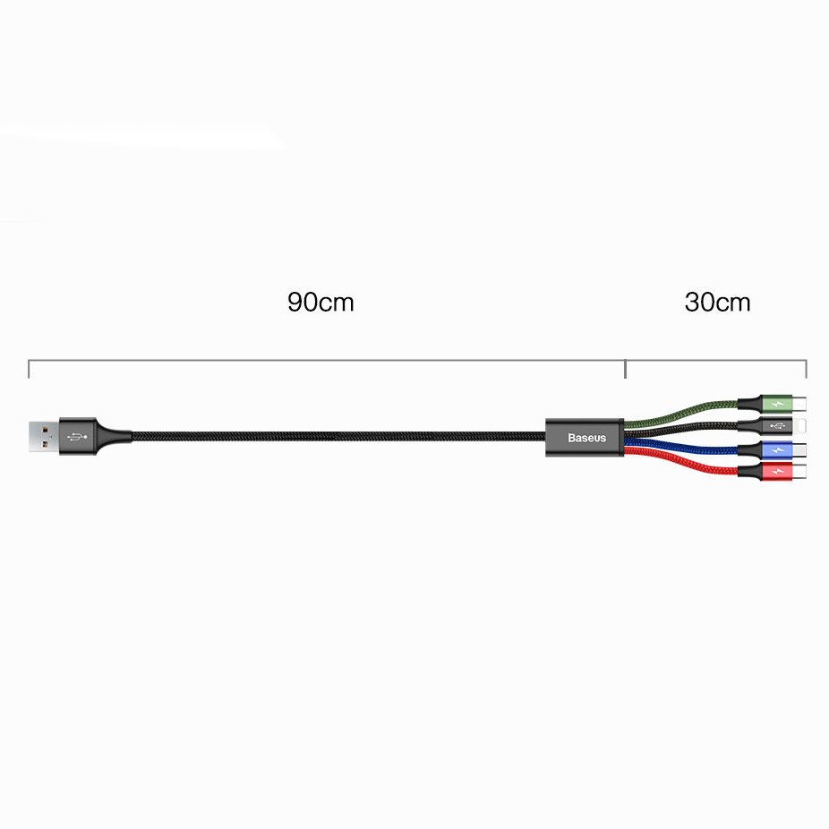 Nabíjecí kabel USB-A - 2 x Lightning / microUSB / USB-C Baseus Rapid 4in1, 20W, 1.2m, Černý CA1T4-A01