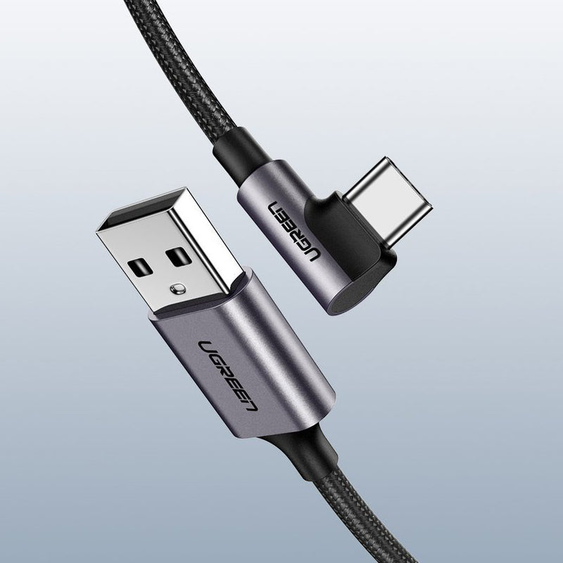Datový a nabíjecí kabel USB-A - USB-C UGREEN US284 Angled, 18W, 1m, šedý