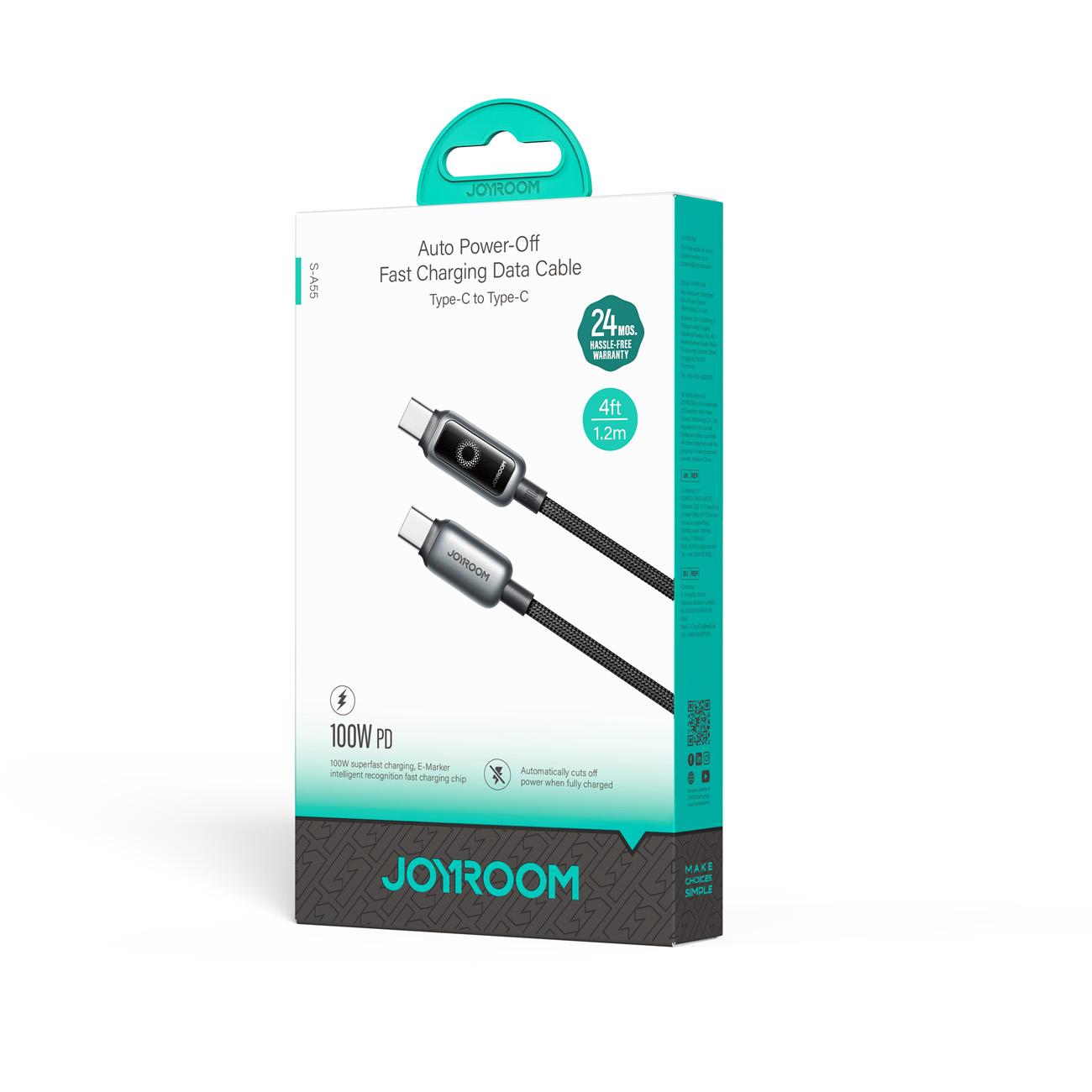 Datový a nabíjecí kabel USB-C - USB-C Joyroom S-A55 StarFlight Display, 100W, 1.2m, černý