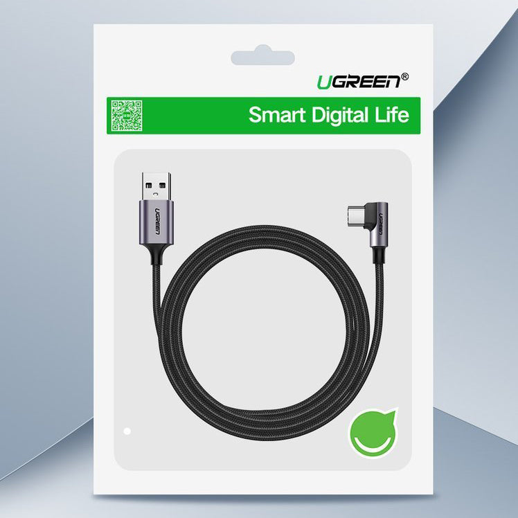 Datový a nabíjecí kabel USB-A - USB-C UGREEN US284 Angled, 18W, 1m, šedý