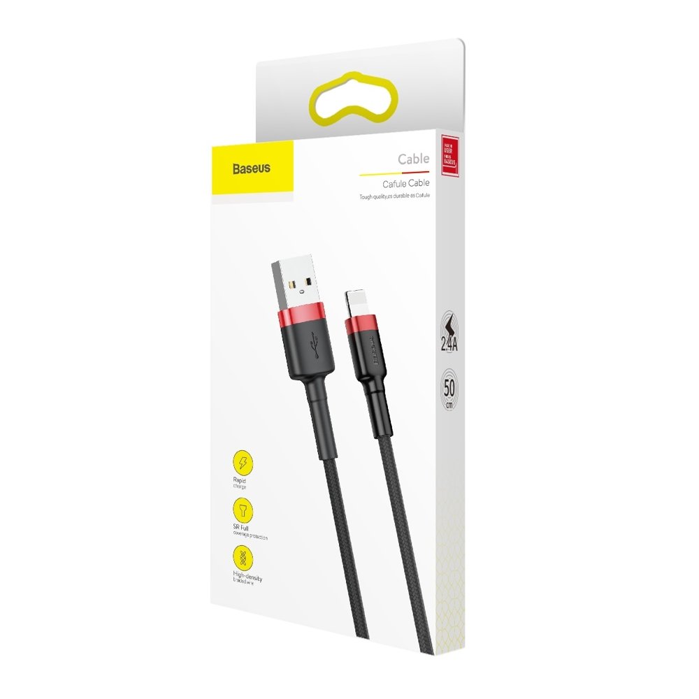 Datový a nabíjecí kabel USB-A - Lightning Baseus Cafule, 18W, 0.5m, Červený CALKLF-A19