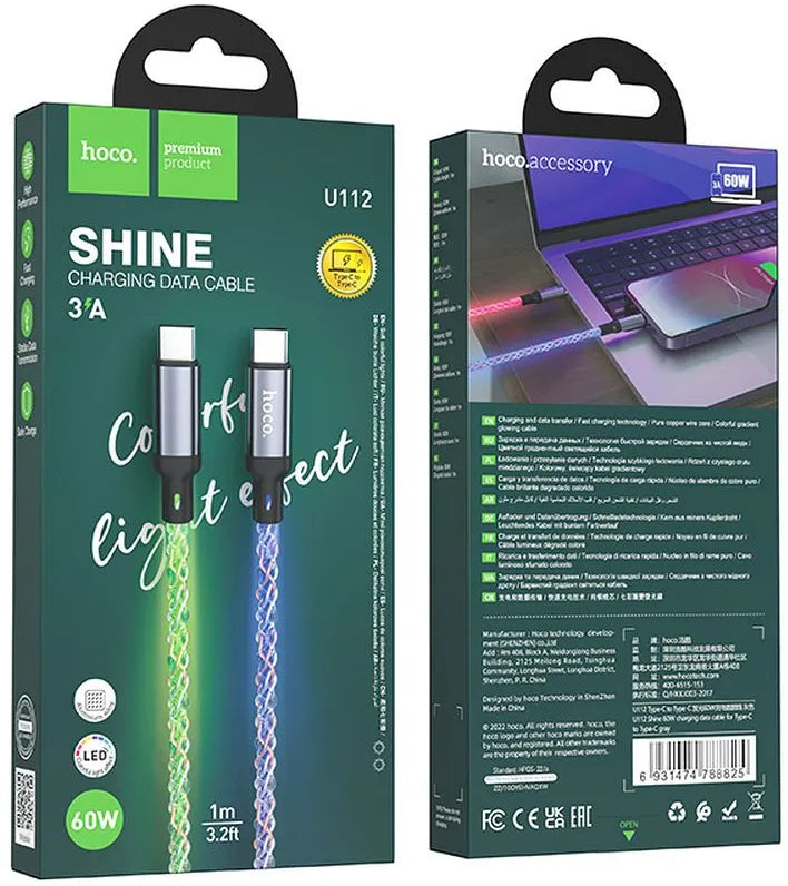 Datový a nabíjecí kabel USB-C - USB-C HOCO U112, 60W, 1m, šedý