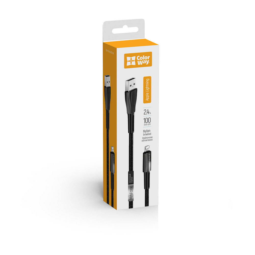 USB-A to Lightning Data and Charging Cable ColorWay CW-CBUL035, 18W, 1m, Black