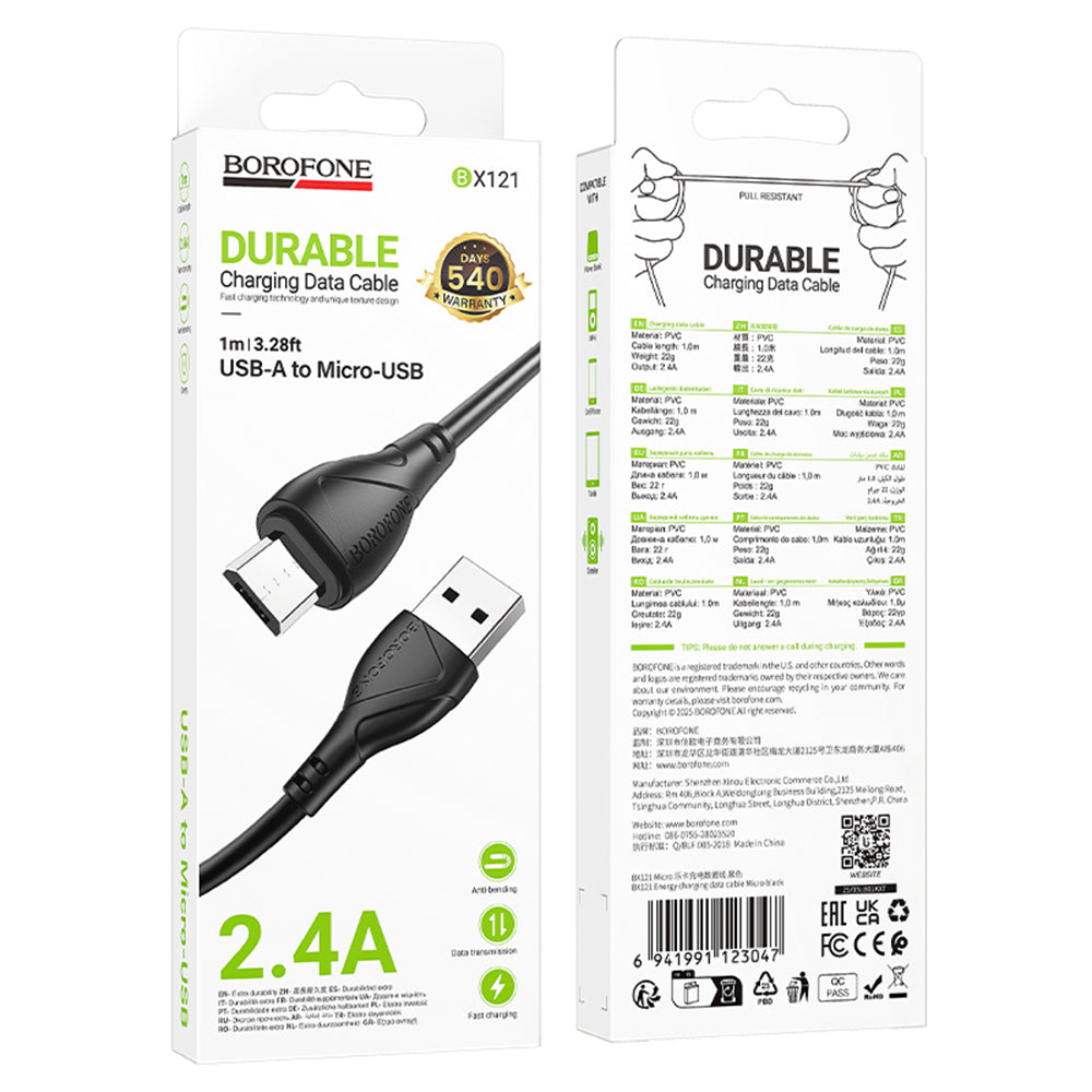 Datový a nabíjecí kabel USB-A - microUSB Borofone BX121 Energy, 18W, 1m, černý