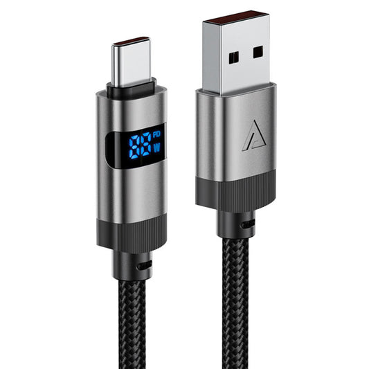 Datový a nabíjecí kabel USB-A - USB-C Acefast C15-04 Display, 66W, 1.2m, černý