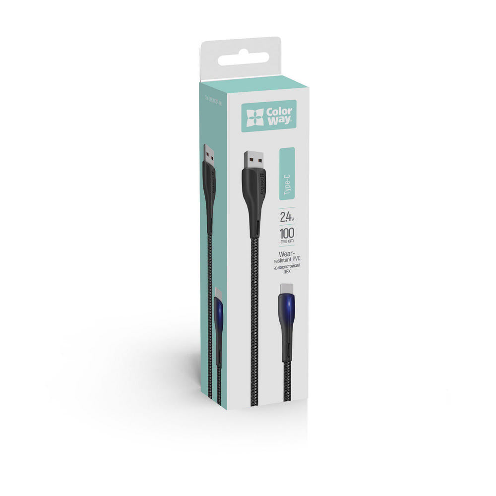 Datový a nabíjecí kabel USB-A - USB-C ColorWay CW-CBUC034, 18W, 1m, černý.