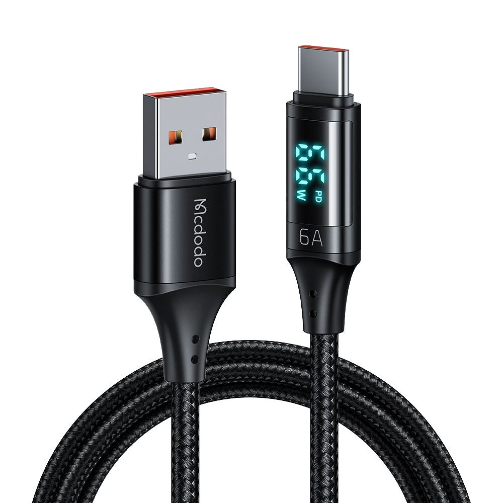 Datový a nabíjecí kabel USB-A - USB-C McDodo CA-1080 Display, 66W, 1.2m, černý