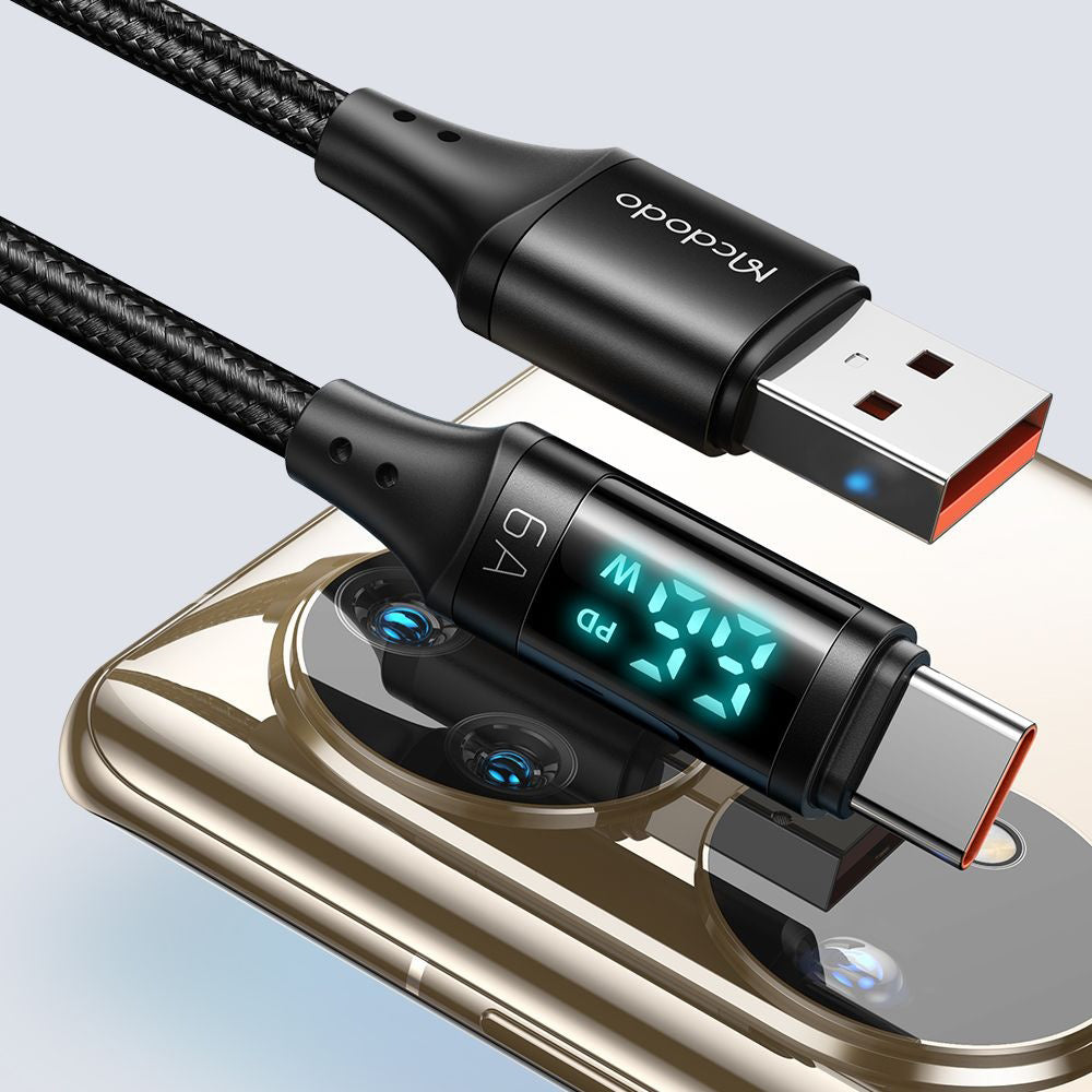 Datový a nabíjecí kabel USB-A - USB-C McDodo CA-1080 Display, 66W, 1.2m, černý