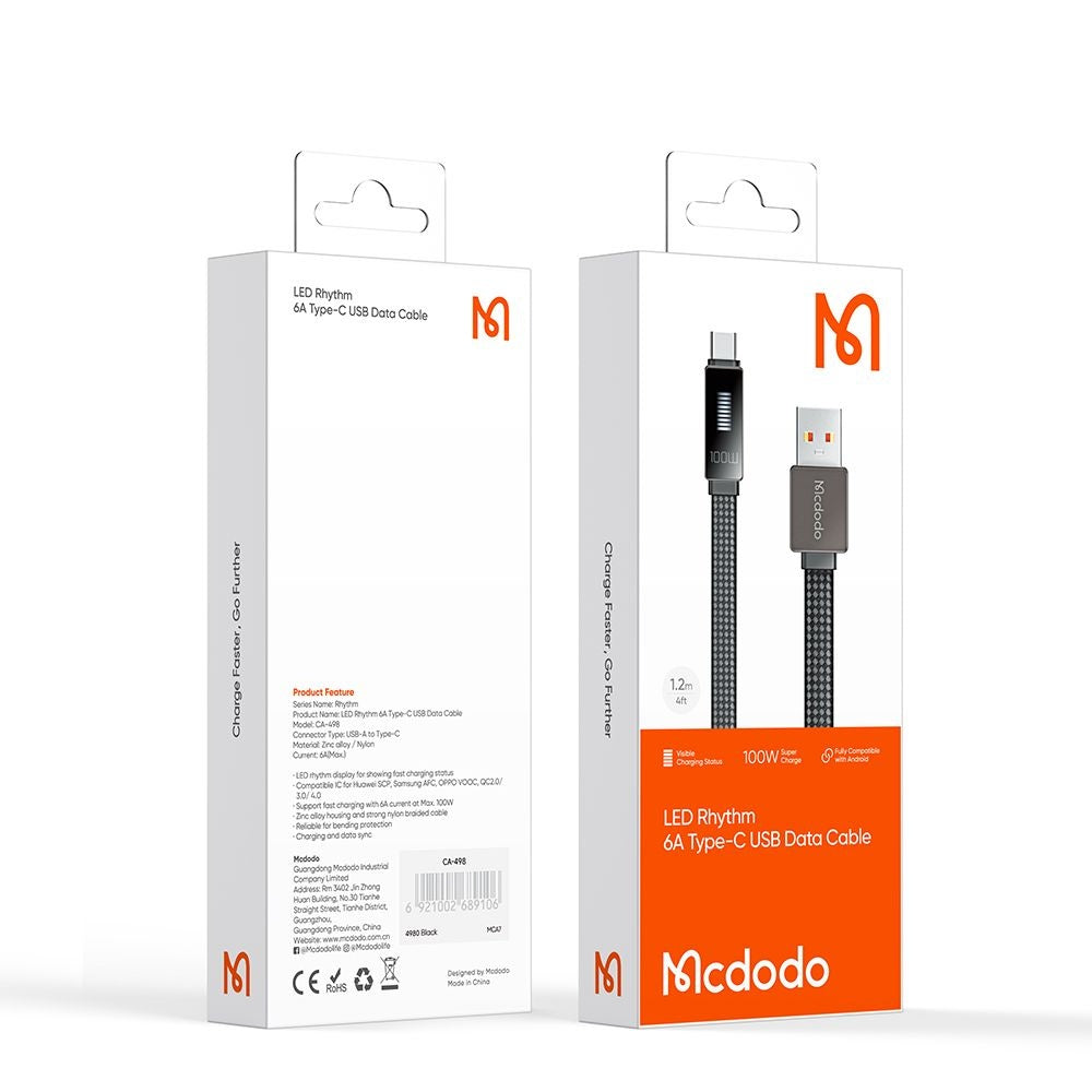 Datový a nabíjecí kabel USB-A - USB-C McDodo CA-4980 Rythm Display, 100W, 1.2m, Černý
