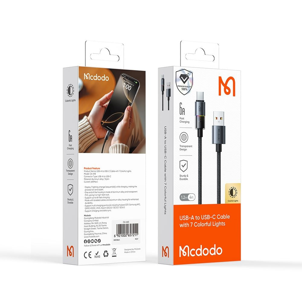 Datový a nabíjecí kabel USB-A - USB-C McDodo CA-8180 Colorful, 66W, 1.2m, černý