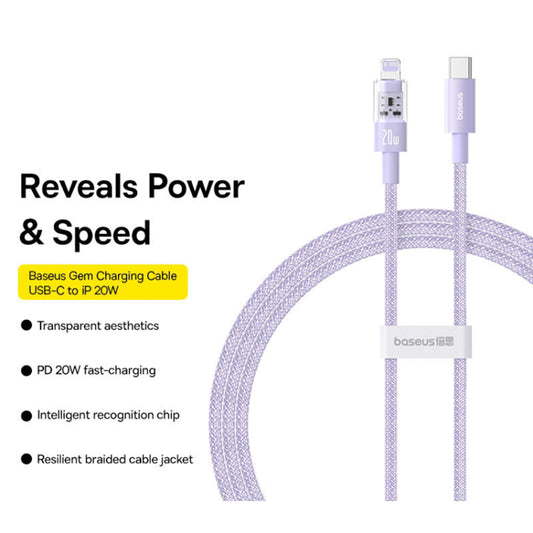 Datový a nabíjecí kabel USB-C - Lightning Baseus Gem, 20W, 2m, Fialový P10373001511-01