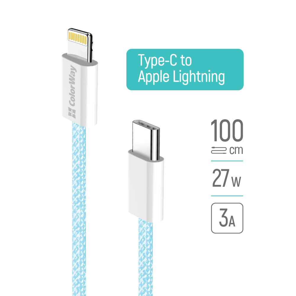 Datový a nabíjecí kabel USB-C - Lightning ColorWay CW-CBPDCL061, 27W, 1m, Modrý