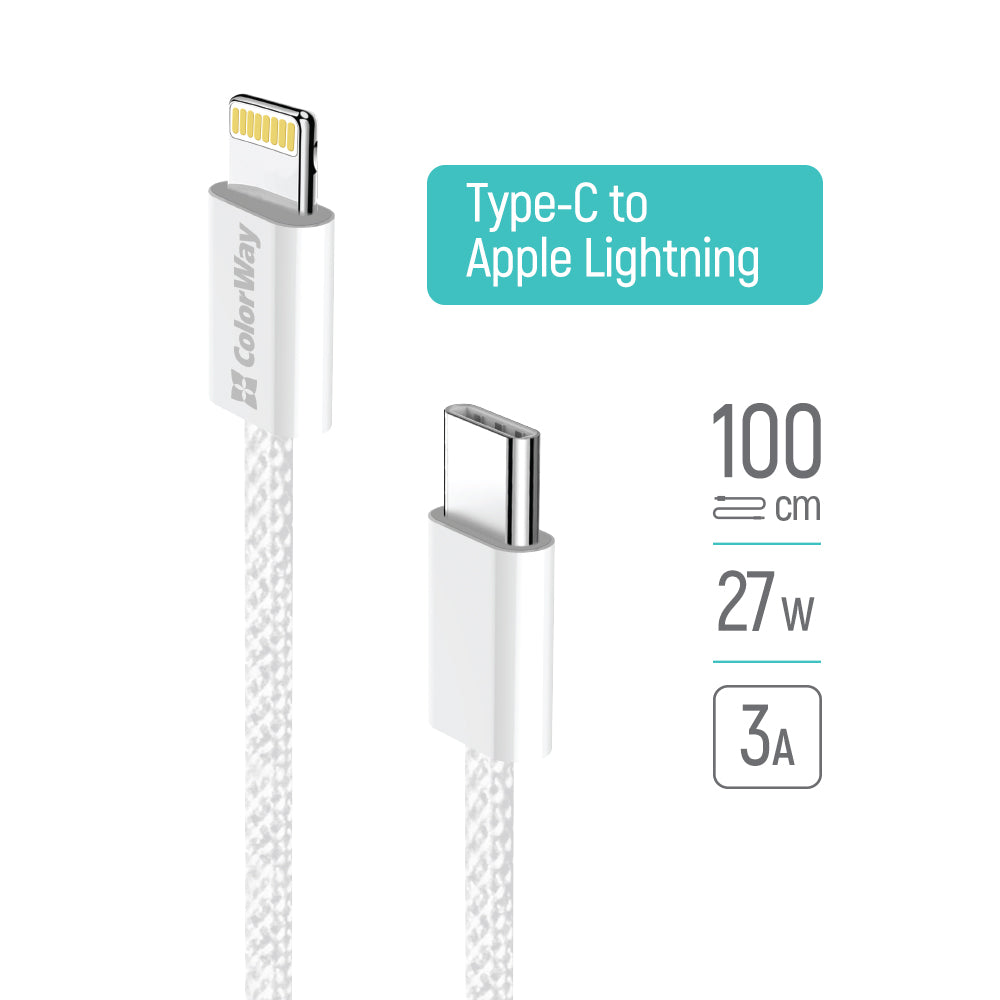 Datový a nabíjecí kabel USB-C - Lightning ColorWay CW-CBPDCL061, 27W, 1m, šedý