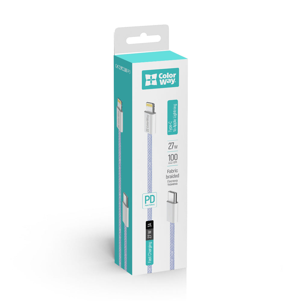 Datový a nabíjecí kabel USB-C - Lightning ColorWay CW-CBPDCL061, 27W, 1m, Fialový