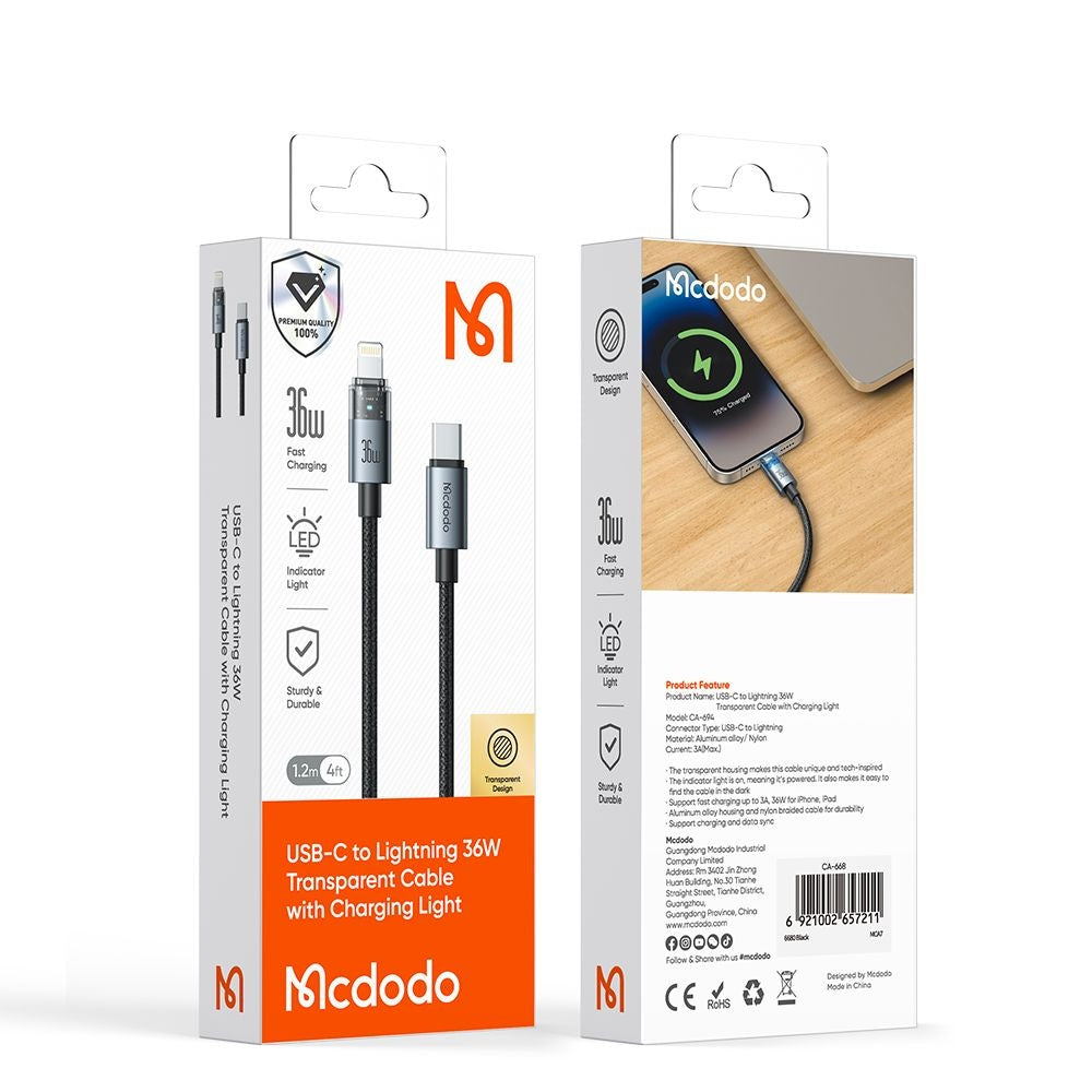 Datový a nabíjecí kabel USB-C - Lightning McDodo CA-6940, 36W, 1.2m, Černý