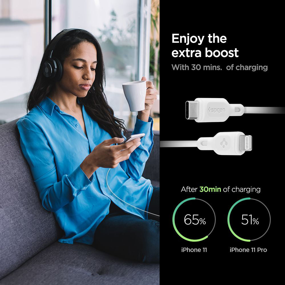 Datový a nabíjecí kabel USB-C - Lightning Spigen Durasync, 20W, 1m, bílý, sada 2 kusy