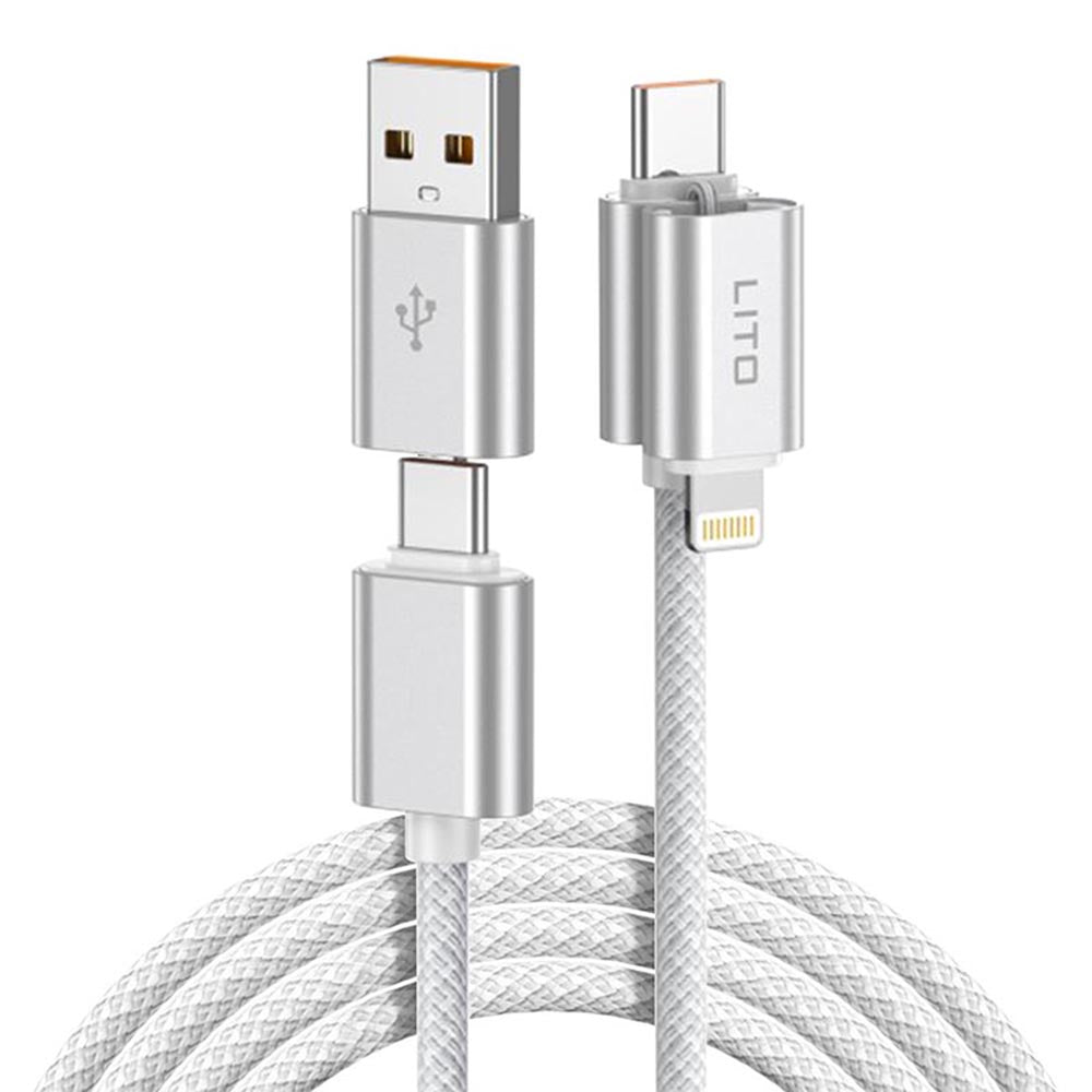 Datový a nabíjecí kabel USB-C / USB-A - USB-C / Lightning Lito LD21, 100W, 1m, Bílý