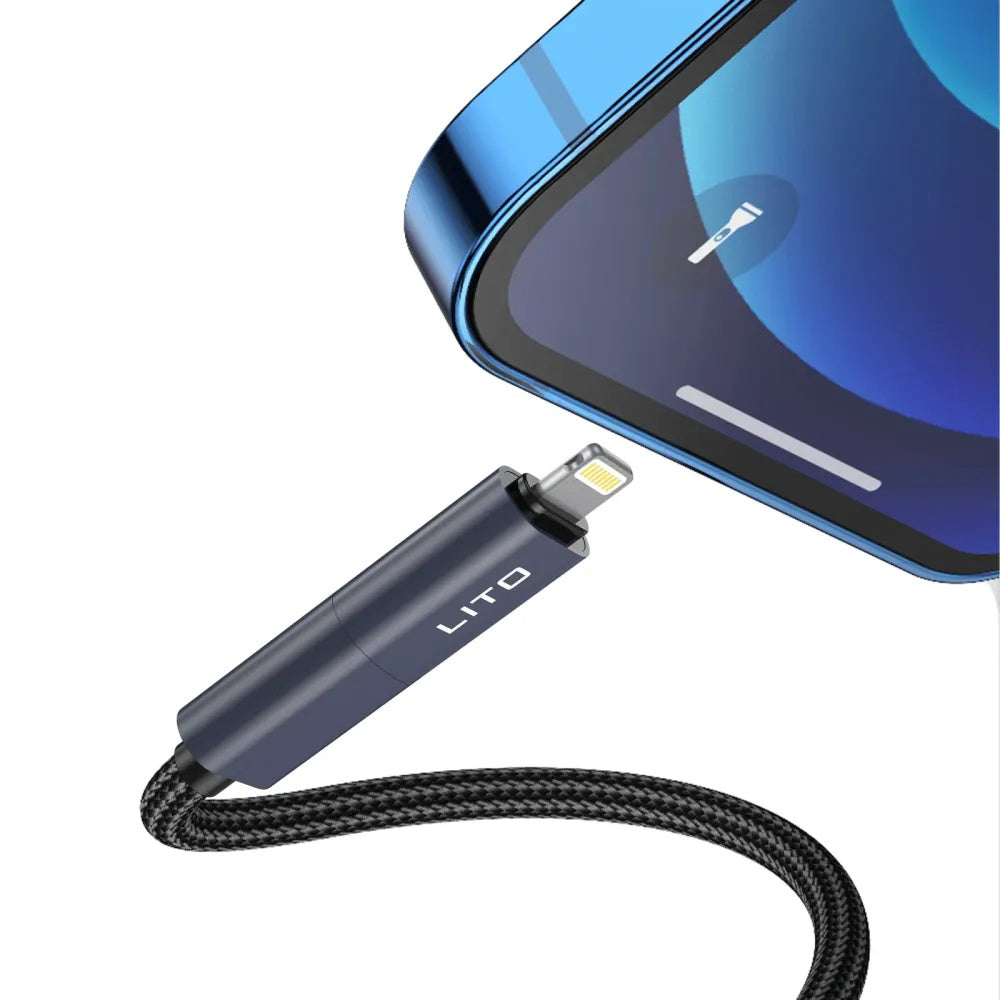 Datový a nabíjecí kabel USB-C / USB-A - USB-C / Lightning Lito LD21, 100W, 1m, Bílý