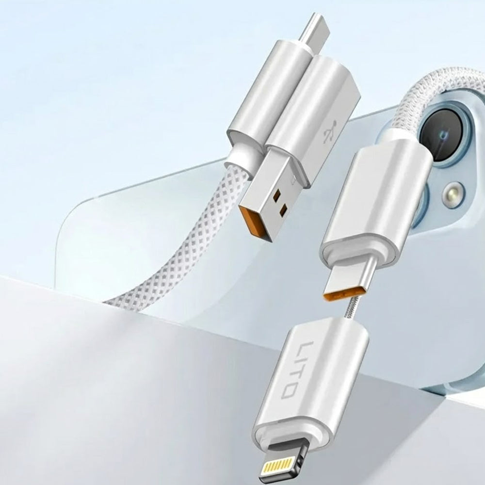 Datový a nabíjecí kabel USB-C / USB-A - USB-C / Lightning Lito LD21, 100W, 1m, Bílý