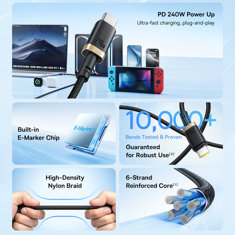 Datový a nabíjecí kabel USB-C - USB-C Baseus Dura, 240W, 1m, Zlatě černý P10377803U03-00