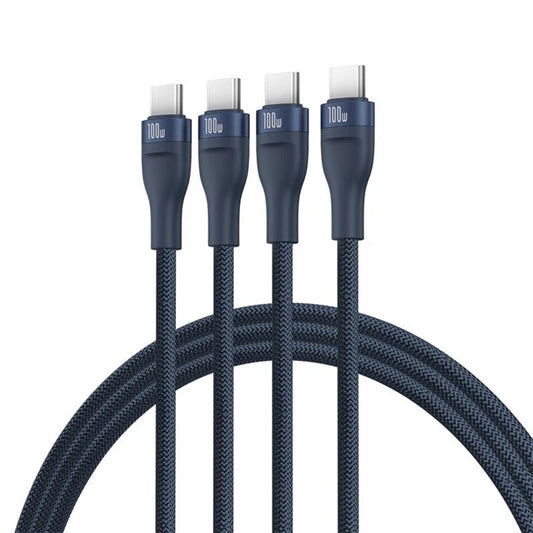 Nabíjecí kabel USB-C - 3 x USB-C Baseus Flash Series III 3v1, 100W, 1.5m, Modrý P10377503321-00
