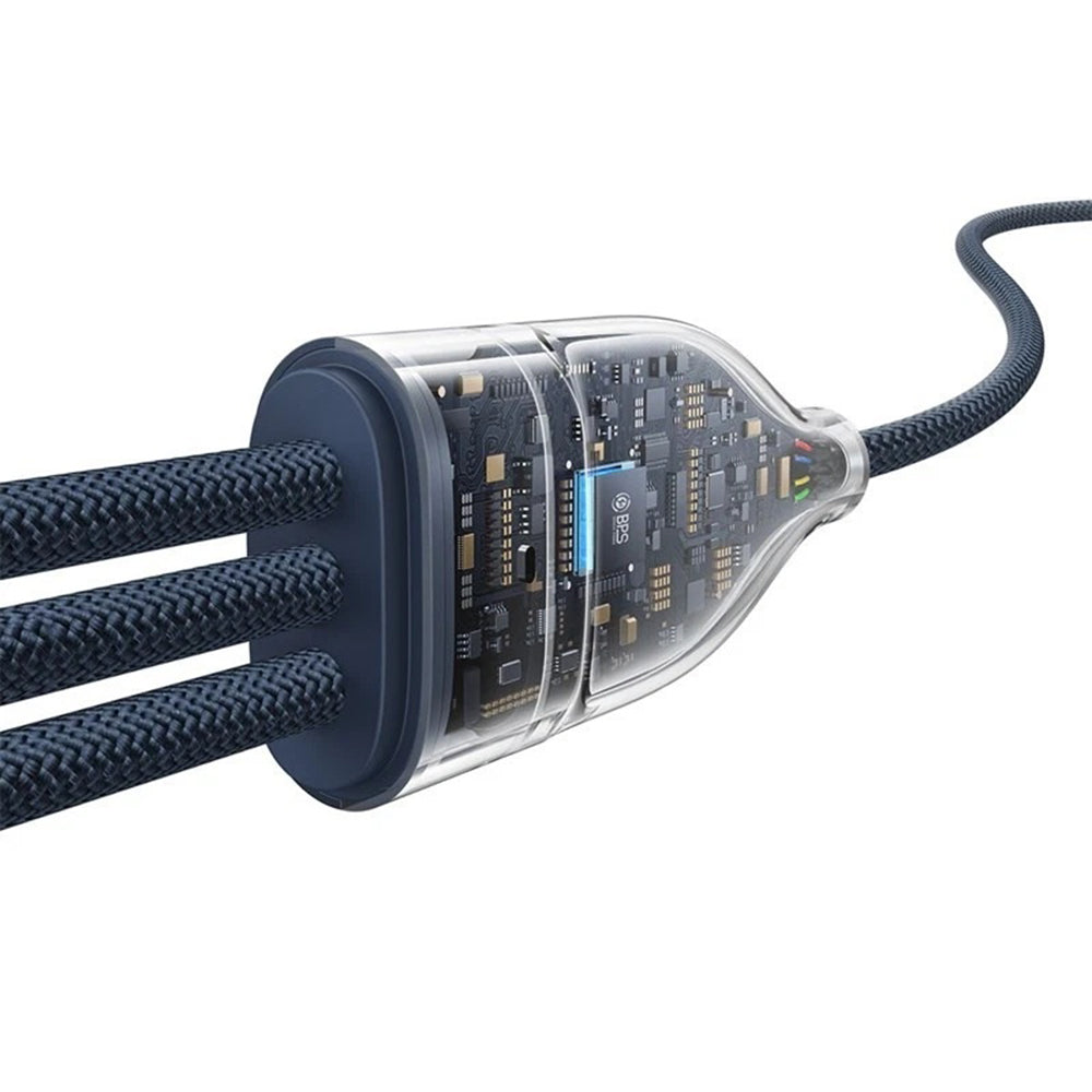 Nabíjecí kabel USB-C - 3 x USB-C Baseus Flash Series III 3v1, 100W, 1.5m, Modrý P10377503321-00