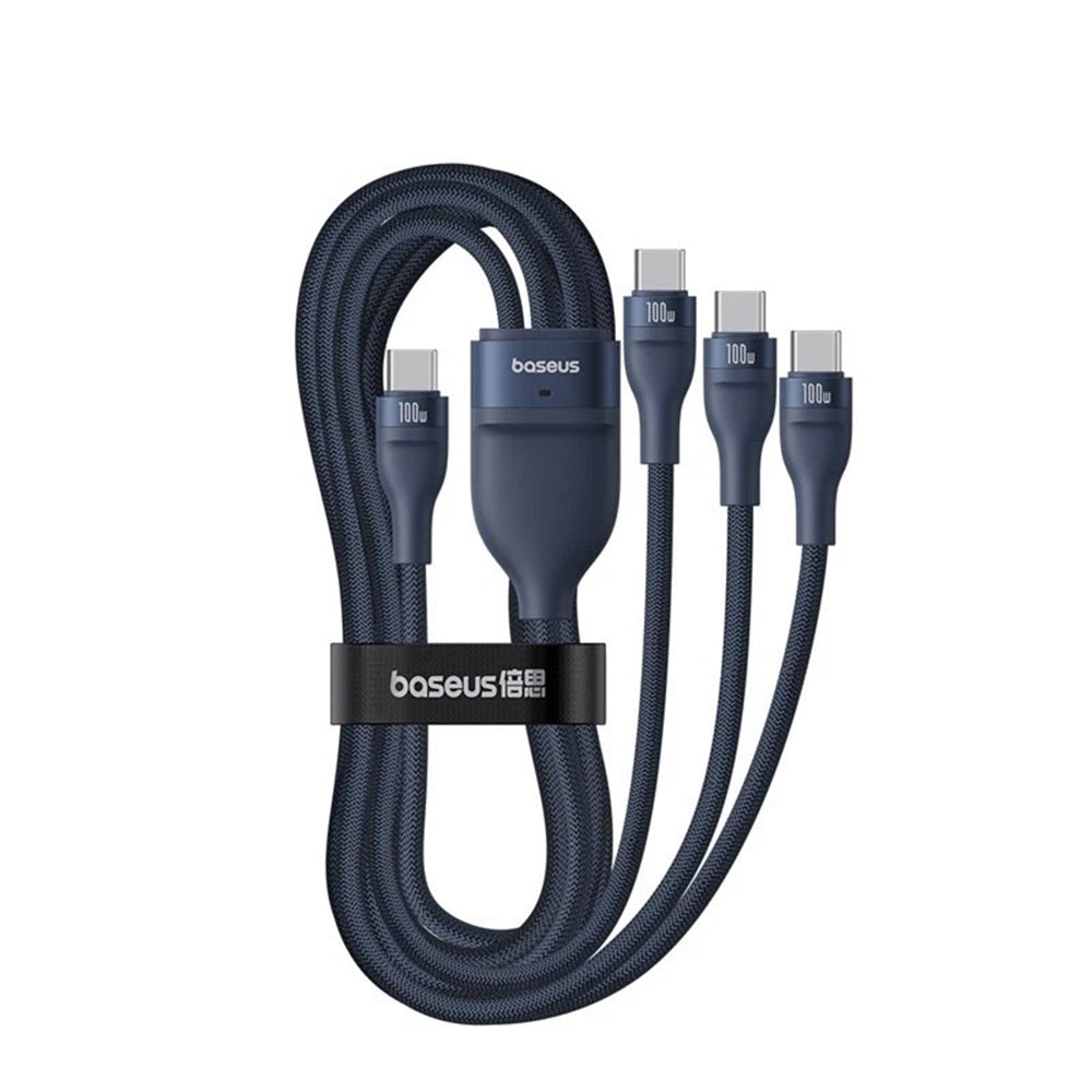 Nabíjecí kabel USB-C - 3 x USB-C Baseus Flash Series III 3v1, 100W, 1.5m, Modrý P10377503321-00