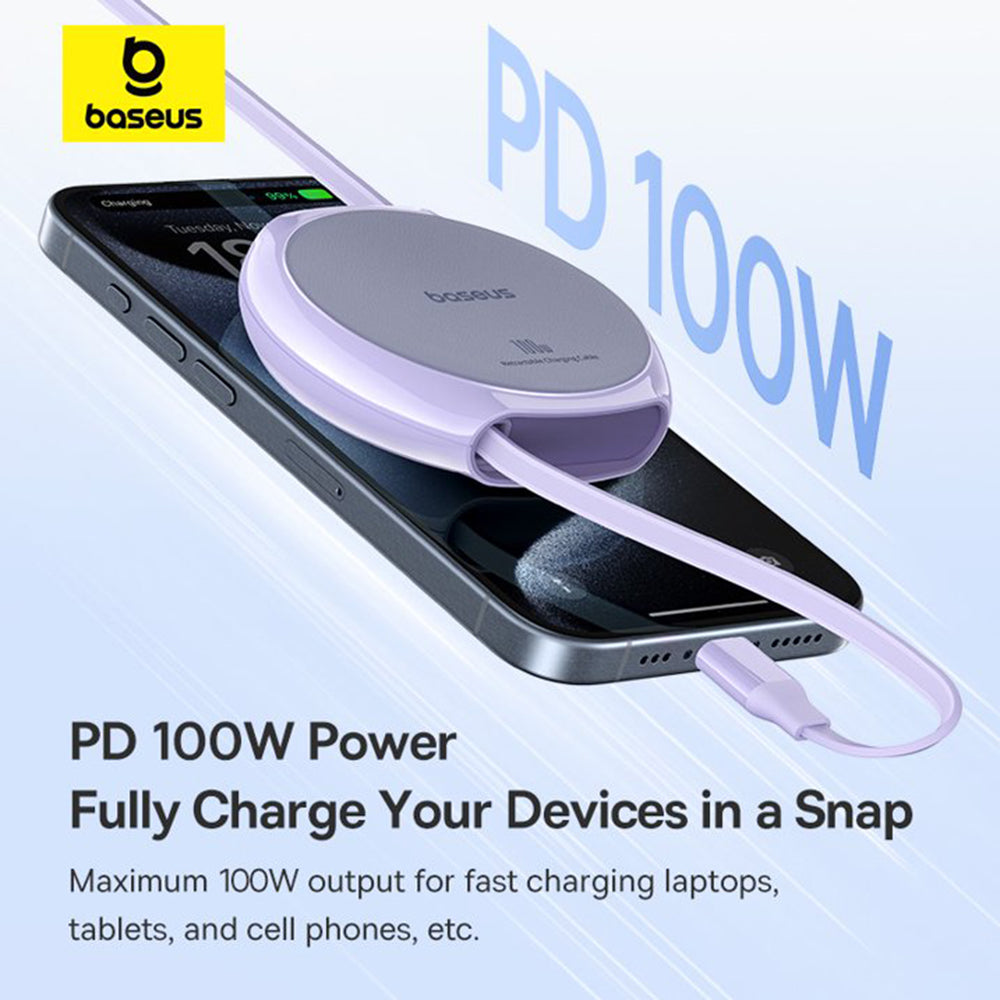 Datový a nabíjecí kabel USB-C - USB-C Baseus Pathfinder Retractable, 100W, 1m, Fialový P10368400511-00