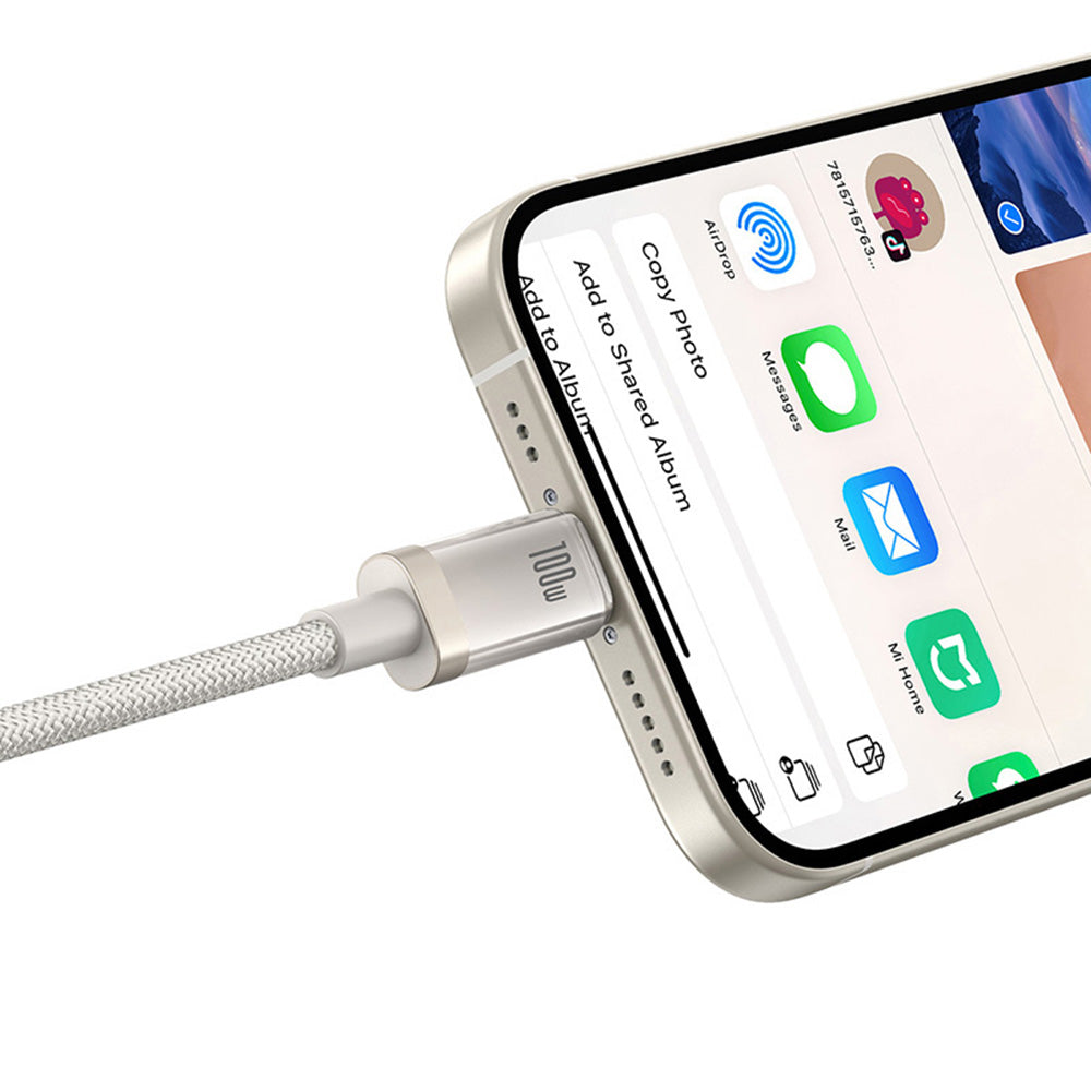 Datový a nabíjecí kabel USB-C - USB-C Baseus Titanium, 100W, 2m, Stříbrný P10378100G21-01