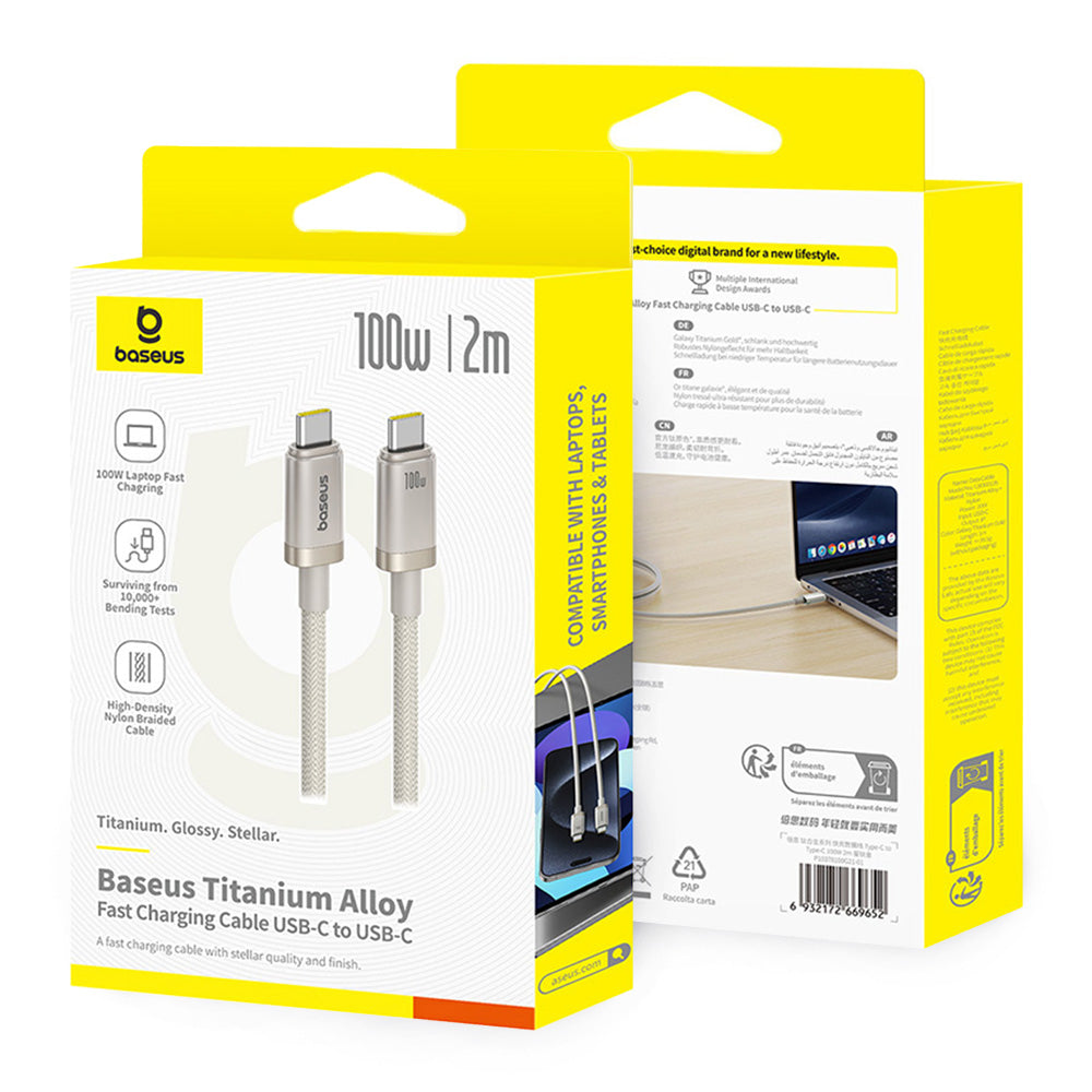 Datový a nabíjecí kabel USB-C - USB-C Baseus Titanium, 100W, 2m, Stříbrný P10378100G21-01
