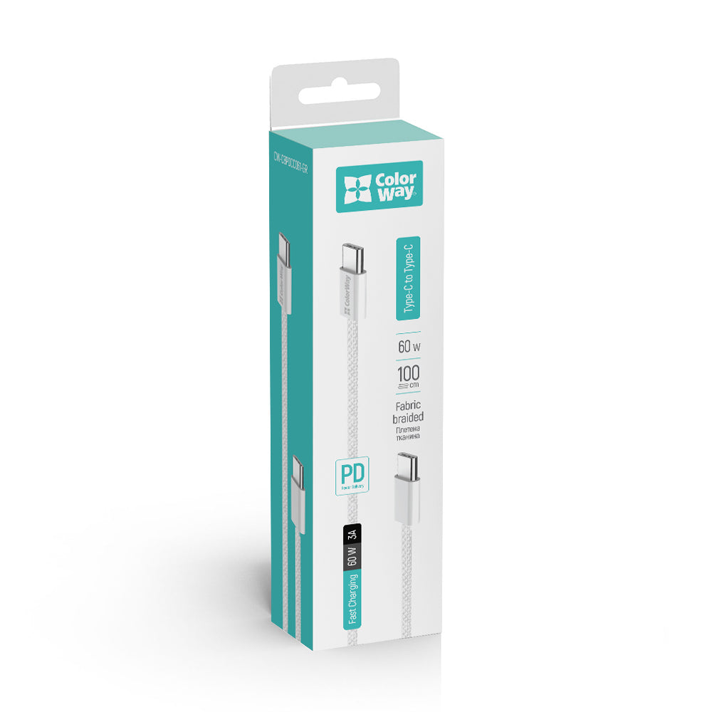 Datový a nabíjecí kabel USB-C - USB-C ColorWay CW-CBPDCC061, 60W, 1m, šedý