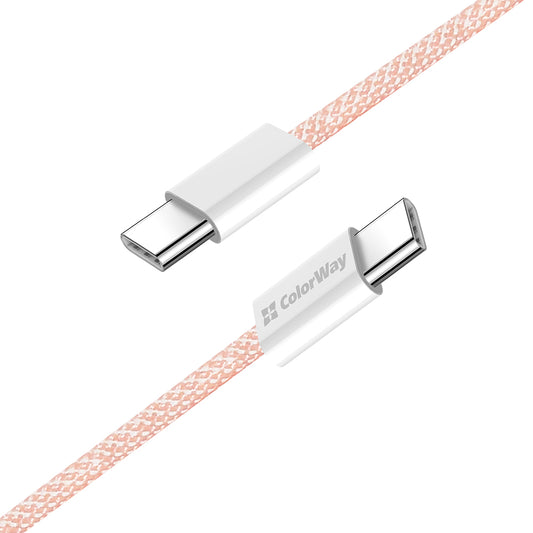 Datový a nabíjecí kabel USB-C - USB-C ColorWay CW-CBPDCC061, 60W, 1m, Růžový