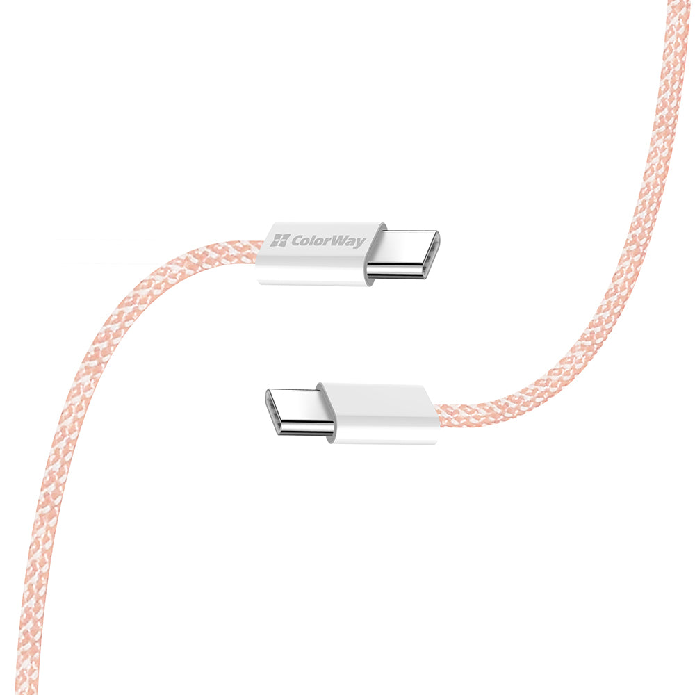 Datový a nabíjecí kabel USB-C - USB-C ColorWay CW-CBPDCC061, 60W, 1m, Růžový