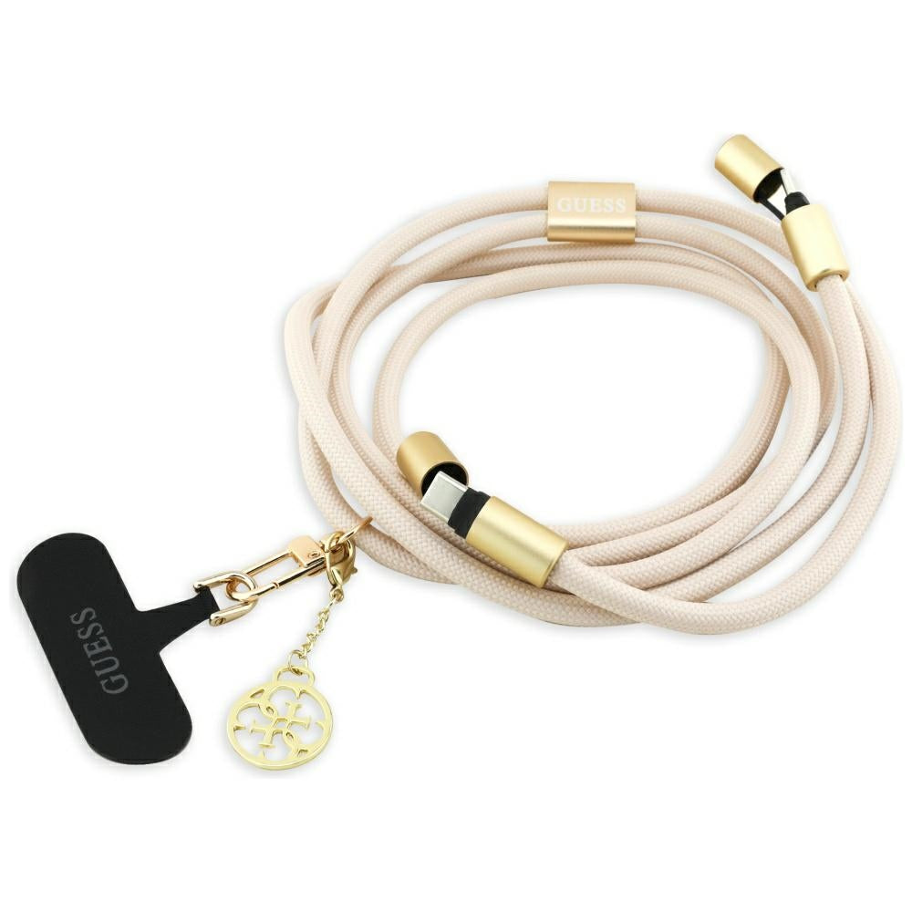 Kabel pro data a nabíjení USB-C - USB-C Guess CBDY 4G Charm, 100W, 1,5m, béžový