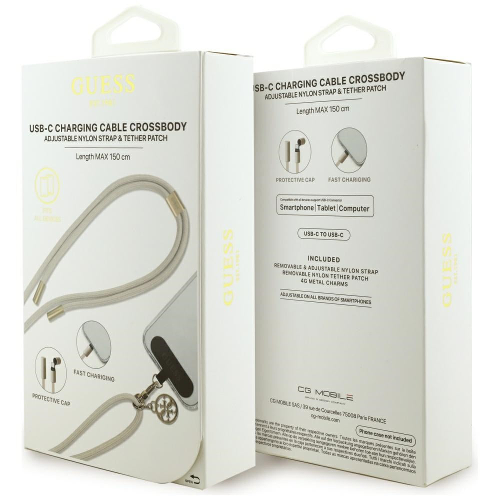 Kabel pro data a nabíjení USB-C - USB-C Guess CBDY 4G Charm, 100W, 1,5m, béžový