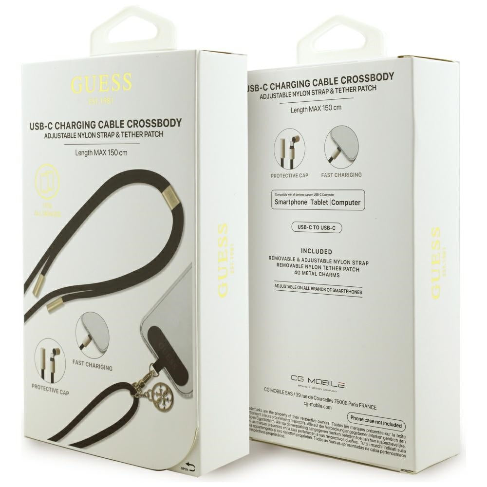 Kabel pro data a nabíjení USB-C - USB-C Guess CBDY 4G Charm, 100W, 1.5m, černý
