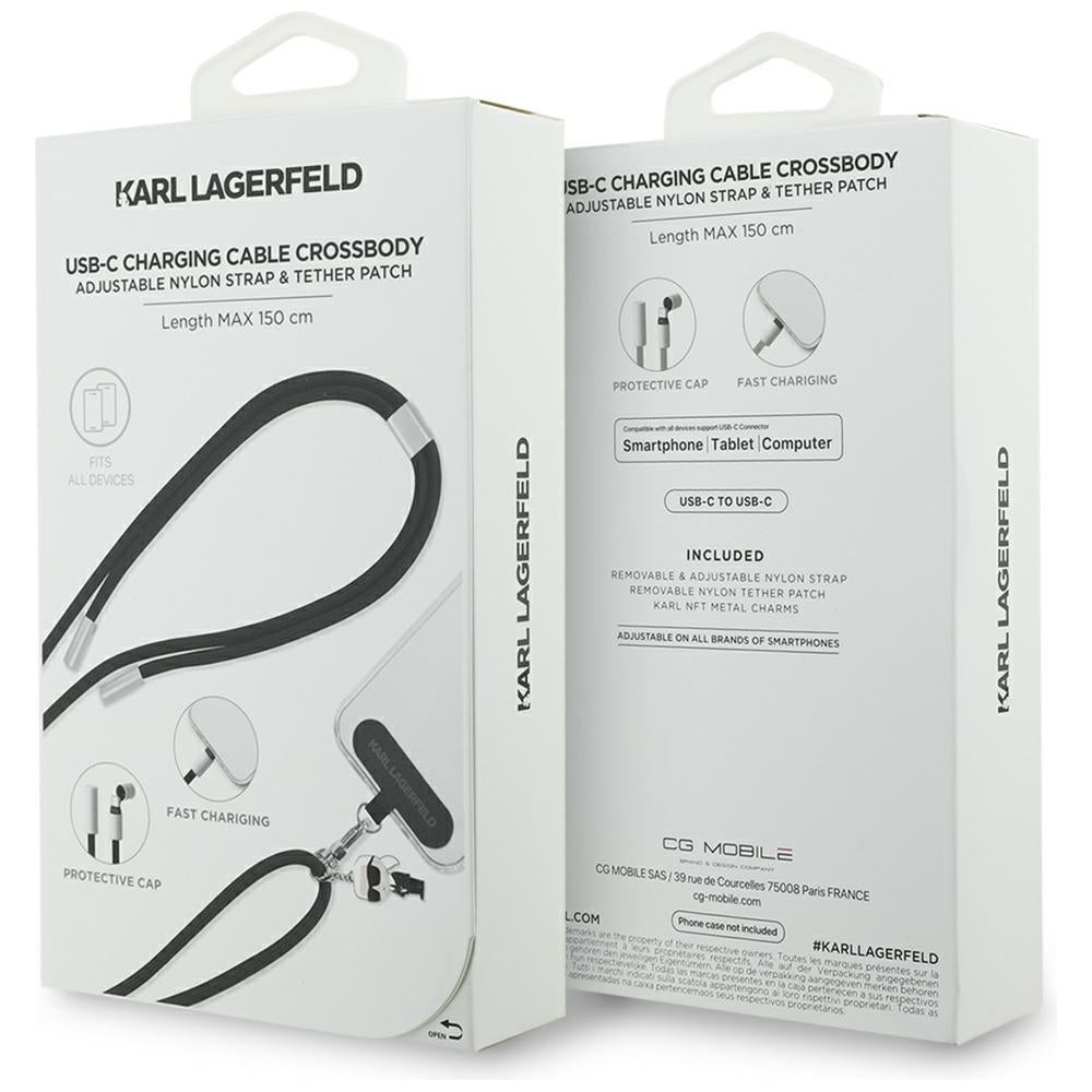 Datový a nabíjecí kabel USB-C - USB-C Karl Lagerfeld Ikonik Charm, 100W, 1,5m, černý