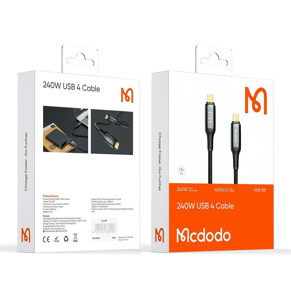 Datový a nabíjecí kabel USB-C - USB-C McDodo CA-2990, 240W, 1.2m, Černý
