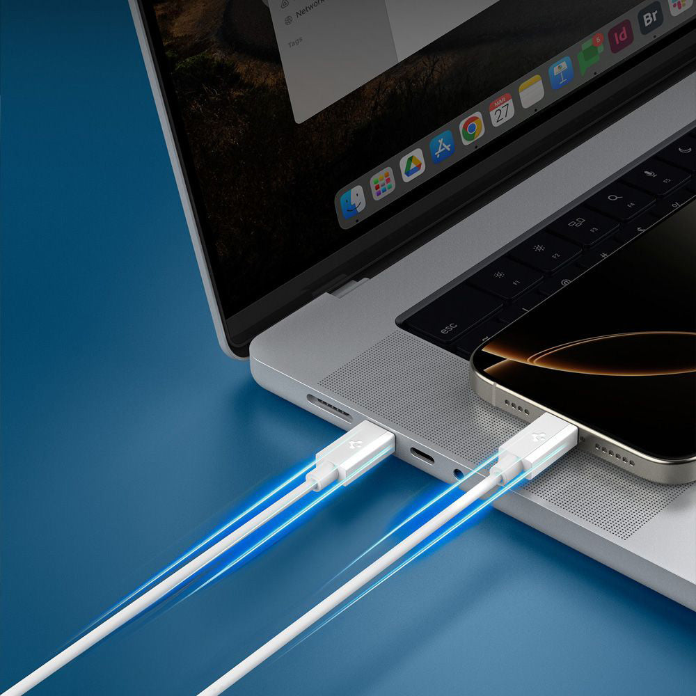 Datový a nabíjecí kabel USB-C - USB-C Spigen Essential, 60W, 2m, bílý ACA08719