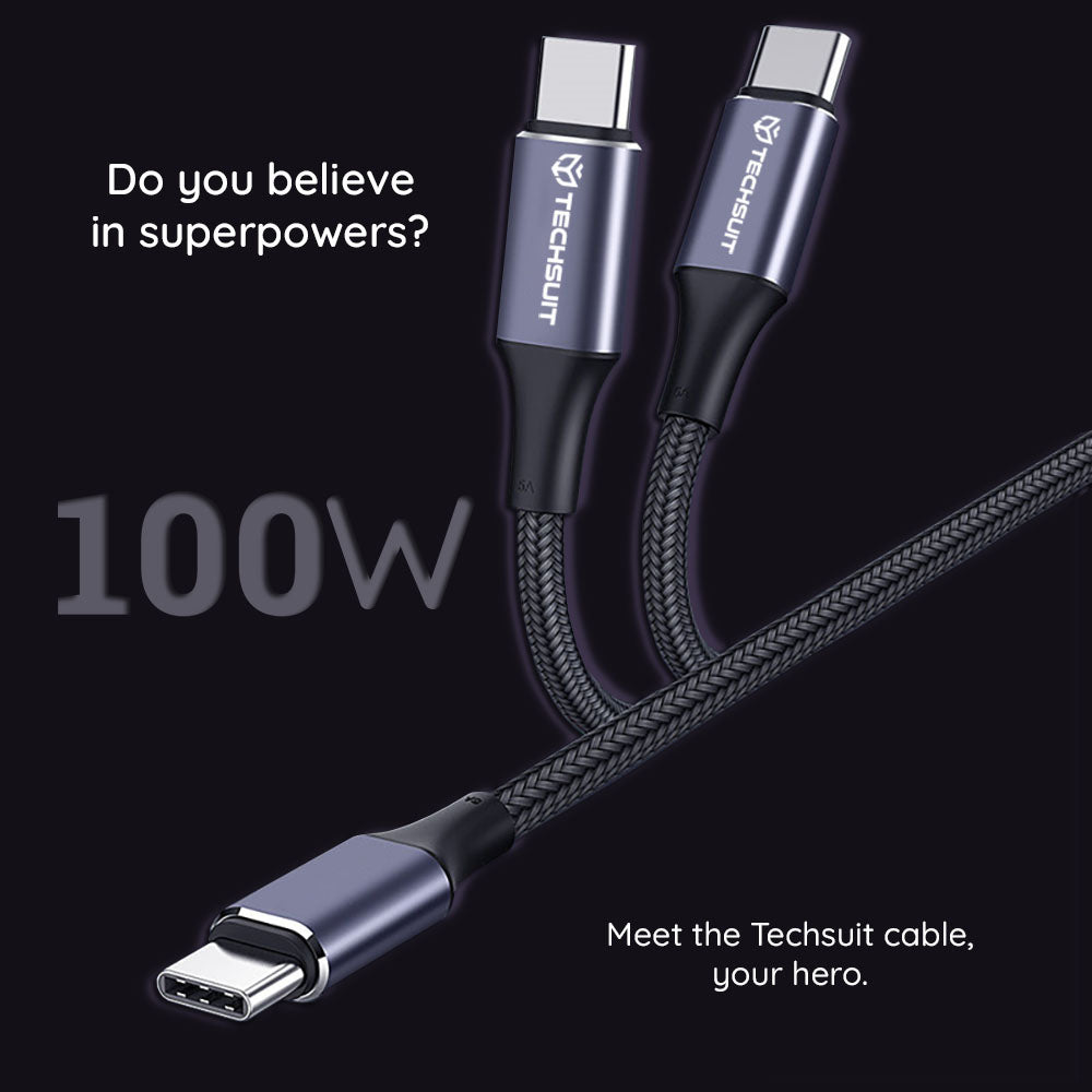 Datový a nabíjecí kabel USB-C - USB-C Techsuit PCB018, 100W, 1m, Černý