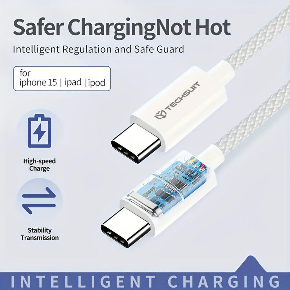 Datový a nabíjecí kabel USB-C - USB-C Techsuit PCB114D, 60W, 1m, šedý