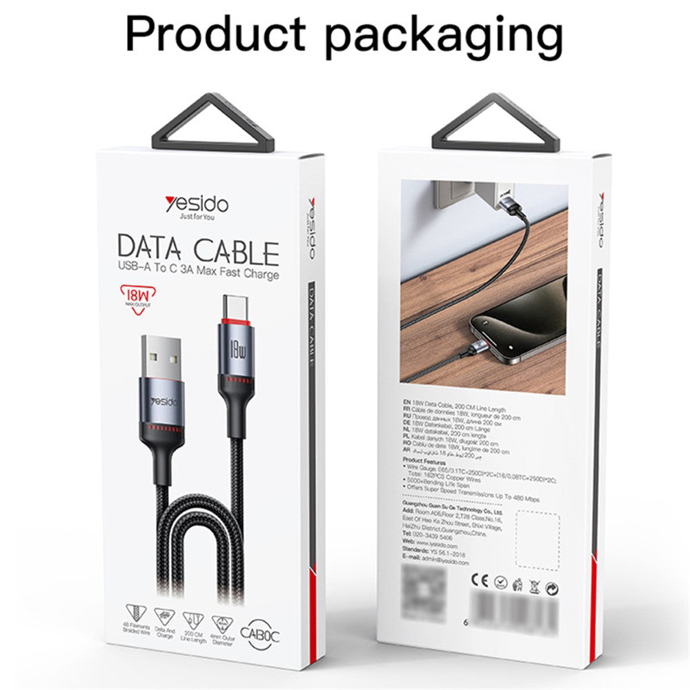 Datový a nabíjecí kabel USB-C - USB-C Yesido CA183, 60W, 2m, černý