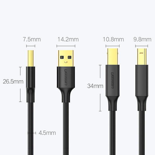Tiskový kabel UGREEN US135, USB-A - USB-B, 1m, černý