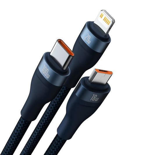Nabíjecí kabel USB-C / USB-A - Lightning / microUSB / USB-C Baseus Flash Series II, 100W, 1,2 m, tmavě modrý CASS030103