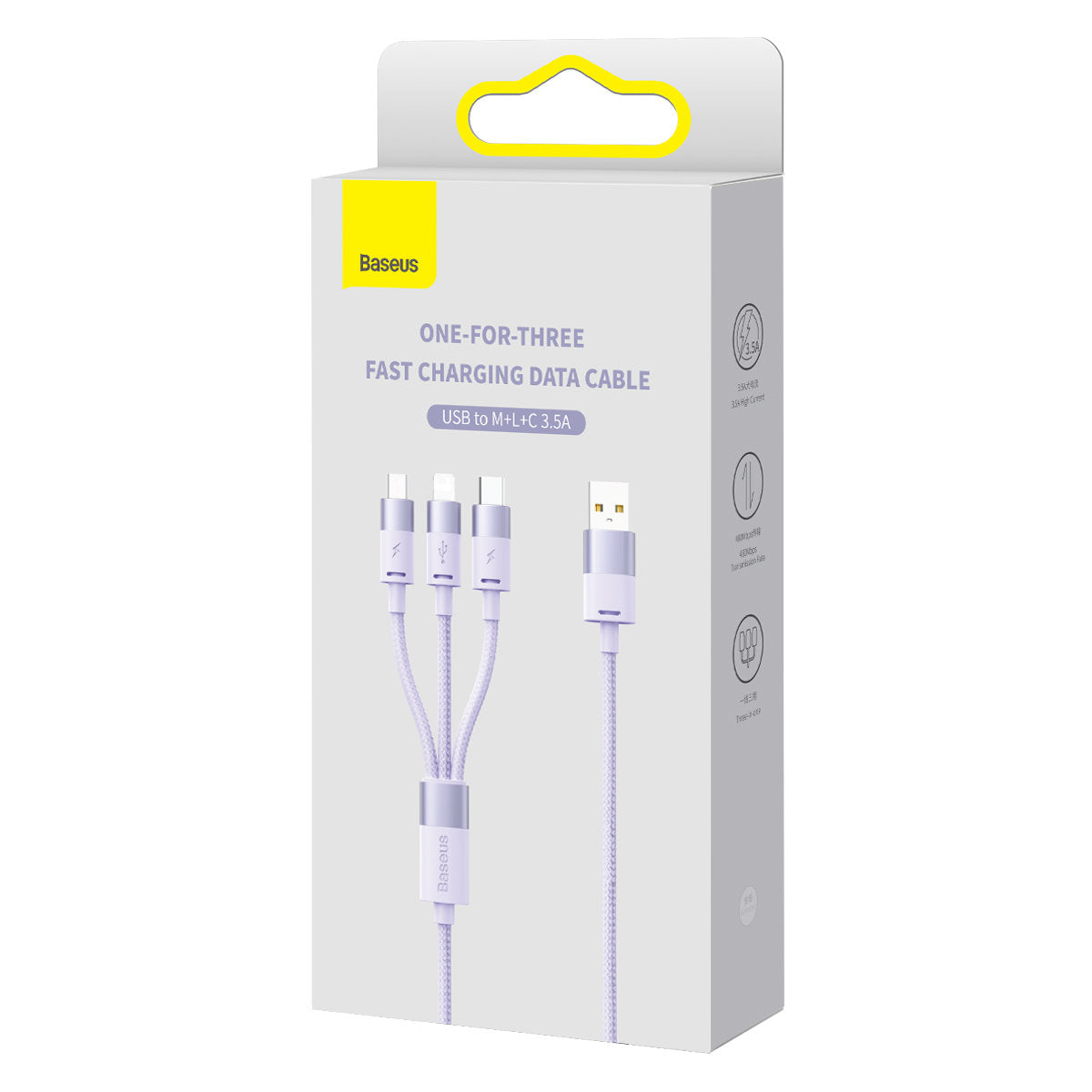 Nabíjecí kabel USB-A - Lightning / microUSB / USB-C Baseus StarSpeed 3v1, 20W, 1.2m, Fialový CAXS000005